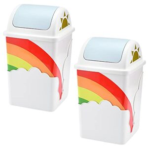 Rainbow Trash Can - Cute Waste Basket for Kids Room - 9.6”x9.6”x15.7” Indoor Swing Top Trash Can with Lid - Garbage Can for School & Daycare - Swivel Touchless Garbage Cans - White Plastic Trash Can