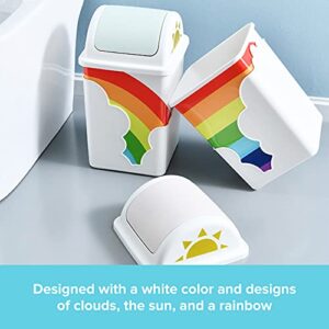 Rainbow Trash Can - Cute Waste Basket for Kids Room - 9.6”x9.6”x15.7” Indoor Swing Top Trash Can with Lid - Garbage Can for School & Daycare - Swivel Touchless Garbage Cans - White Plastic Trash Can