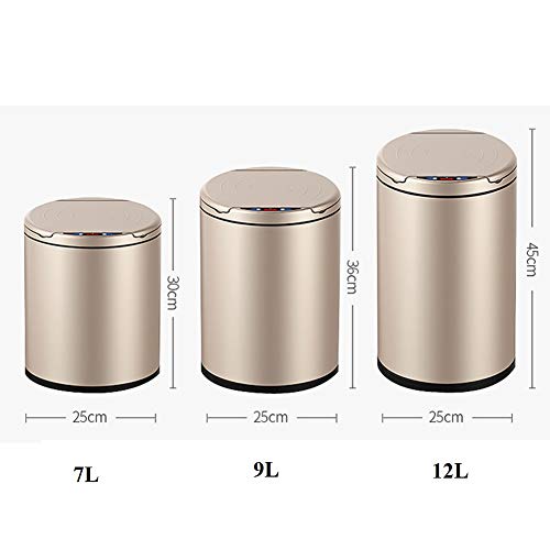 Automatic Trash Can for Kitchen, Infrared Motion Sensor Garbage Can Wastebaskets, Round Stainless Steel Garbage Bin with Lid-Black 7 L 1.8 Gal