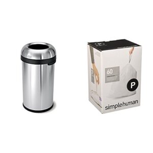 simplehuman 60 litre bullet open can heavy-gauge brushed stainless steel + code p 60 pack liners