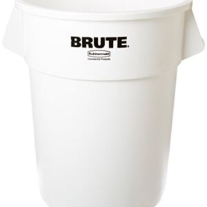 Rubbermaid Commercial Products Brute Heavy-Duty Round Waste/Utility Container with Venting Channels, 55-Gallon, White (FG265500WHT)