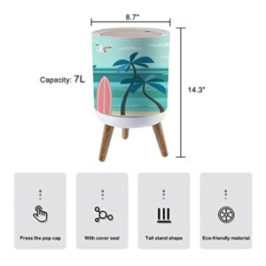 Small Trash Can with Lid Nostalgic Tropical Nature Vacation poster Vintage holiday print rest 7 Liter Garbage Can Elasticity Press Cover Lid for Kitchen Bathroom Office Fashion Paper Basket 1.8 Gallon