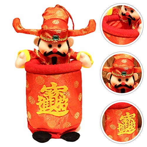 PRETYZOOM Chinese New Year Decorations, God of Wealth Ornaments Countertop Candy Bag Trash Can Trash Bin Desktop Container Pen Holder Chinese Spring Festival Decorations