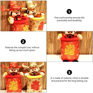 PRETYZOOM Chinese New Year Decorations, God of Wealth Ornaments Countertop Candy Bag Trash Can Trash Bin Desktop Container Pen Holder Chinese Spring Festival Decorations