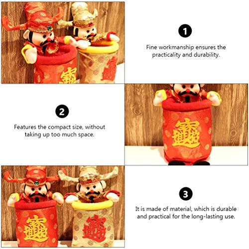 PRETYZOOM Chinese New Year Decorations, God of Wealth Ornaments Countertop Candy Bag Trash Can Trash Bin Desktop Container Pen Holder Chinese Spring Festival Decorations