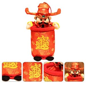 PRETYZOOM Chinese New Year Decorations, God of Wealth Ornaments Countertop Candy Bag Trash Can Trash Bin Desktop Container Pen Holder Chinese Spring Festival Decorations
