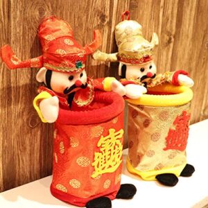 PRETYZOOM Chinese New Year Decorations, God of Wealth Ornaments Countertop Candy Bag Trash Can Trash Bin Desktop Container Pen Holder Chinese Spring Festival Decorations