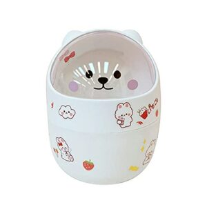 yobuybuy desktop with lid trash can mini kawaii cute bear trash bin storage box girl pen holder storage bucket with top, white