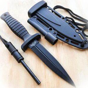 new 7″ double edge military tactical hunting dagger neck knife + fire starter stick camping outdoor pro tactical elite knife blda-0055