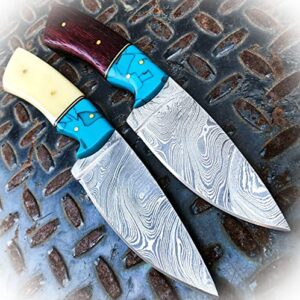new 2pc 8″ drop point skinner fixed blade damascus steel survival hunting knife set camping outdoor pro tactical elite knife blda-1175