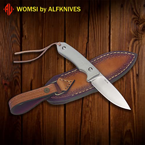 WOMSI Hunting Knife,Full Tang 6.57",DPS15-S Power Steel Blade,Sonorous&durable G10 Handle with Leather Sheath(Grey)