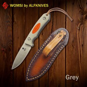 WOMSI Hunting Knife,Full Tang 6.57",DPS15-S Power Steel Blade,Sonorous&durable G10 Handle with Leather Sheath(Grey)