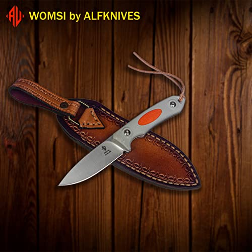 WOMSI Hunting Knife,Full Tang 6.57",DPS15-S Power Steel Blade,Sonorous&durable G10 Handle with Leather Sheath(Grey)