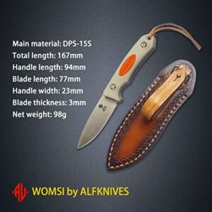 WOMSI Hunting Knife,Full Tang 6.57",DPS15-S Power Steel Blade,Sonorous&durable G10 Handle with Leather Sheath(Grey)