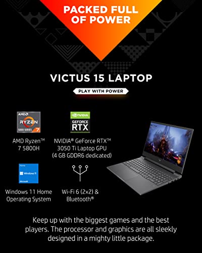 HP Victus 15-fb0028nr, 15.6" FHD Gaming Laptop PC, NVIDIA GeForce RTX 3050 Ti, AMD Ryzen 7 5800H 16GB Ram 512GB SSD Windows 11 Home (2022)(Renewed)