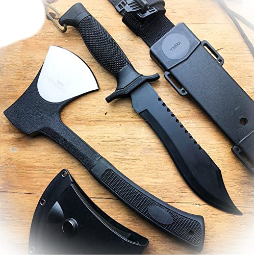 New 2 PC Hunting Fixed Blade Tactical Combat Survival Knife w/ Sheath + Axe Hatchet Camping Outdoor Pro Tactical Elite Knife BLDA-1040