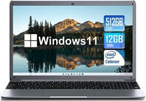 sgin laptop 15.6 inch 12gb ddr4 512gb ssd, windows 11 laptops with intel celeron n5095, fhd 1920×1080, dual band wifi, 2xusb 3.0, up to 2.9ghz, bluetooth 4.2, supports 512gb tf card expansion, gray