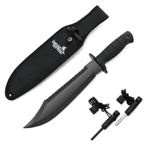 lancergear survival hunting knife with sheath, 15″ stainless steel fixed blade, black rubber non-slip handle, suitable for camping, hunting and adventure, cool knife gift for men