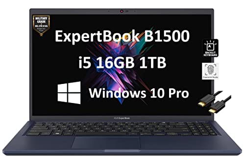 ASUS ExpertBook B1 B1500 15.6" FHD (Intel 4-Core i5-1135G7, 16GB RAM, 1TB PCIe SSD, Military Grade Durable) Business Laptop, Fingerprint, Backlit, 3-Year Warranty, IST HDMI, Win 10 / 11 Pro