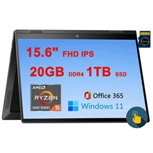 HP Envy x360 15 2-in-1 Laptop I 15.6" Full HD IPS Edge-to-Edge Glass Micro-Edge Multi-Touch I AMD 6-core Ryzen 5 5625U I 20GB DDR4 1TB SSD I Backlit USB-C HDMI Office365 Win11 + 32GB MicroSD Card