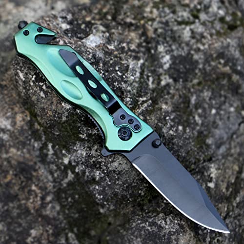 PHOELUXE Pocket Folding Knife –EDC Knife,Tactical Knife,Hunting Knife.Green Aluminum Handle 3Cr13Mov Blade.Thumb stud Assisted Opening Knifes with Liner Lock,Rope Cutter,Glass Breaker and Pocketclip.Good for Camping,Hiking,Indoor and Outdoor.