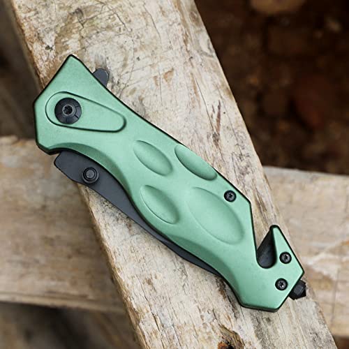 PHOELUXE Pocket Folding Knife –EDC Knife,Tactical Knife,Hunting Knife.Green Aluminum Handle 3Cr13Mov Blade.Thumb stud Assisted Opening Knifes with Liner Lock,Rope Cutter,Glass Breaker and Pocketclip.Good for Camping,Hiking,Indoor and Outdoor.