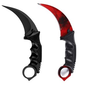 milaloko karambit knife fixed blade tactical camping tool, 2 pieces stainless steel outdoor hunting knife with sheath and cord, suitable for hiking, adventure, survival and collection (black&red)
