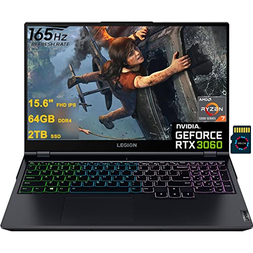 Lenovo Legion 5 15 Gaming Laptop 15.6" Full HD IPS 165Hz (300 nits, 100% sRGB) AMD 8-Core Ryzen 7 5800H (>i7-11375H) 64GB DDR4 2TB SSD GeForce RTX3060 6GB USB-C Backlit Win11Pro + 32GB MicroSD Card