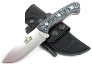 axarquia-black premium outdoor/survival/hunting/tactical knife – micarta bi-color handle, stainless steel mova-58, genuine leather multi-position sheath + firesteel. made in spain.