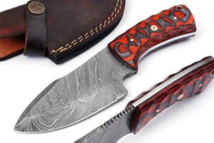 markhor knives damascus custom handmade hunting knife tactical knife 8.0 inches survival knife exotic handle made of red and black pakkawood with premium leather sheath mk- 5002 (red)