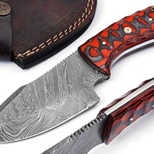 Markhor knives Damascus Custom Handmade Hunting Knife Tactical Knife 8.0 Inches Survival Knife Exotic Handle Made of Red and Black Pakkawood with Premium Leather Sheath MK- 5002 (Red)