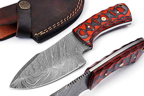 Markhor knives Damascus Custom Handmade Hunting Knife Tactical Knife 8.0 Inches Survival Knife Exotic Handle Made of Red and Black Pakkawood with Premium Leather Sheath MK- 5002 (Red)