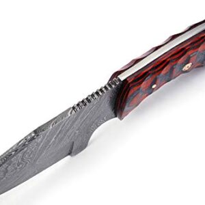 Markhor knives Damascus Custom Handmade Hunting Knife Tactical Knife 8.0 Inches Survival Knife Exotic Handle Made of Red and Black Pakkawood with Premium Leather Sheath MK- 5002 (Red)