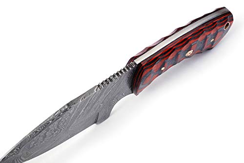 Markhor knives Damascus Custom Handmade Hunting Knife Tactical Knife 8.0 Inches Survival Knife Exotic Handle Made of Red and Black Pakkawood with Premium Leather Sheath MK- 5002 (Red)