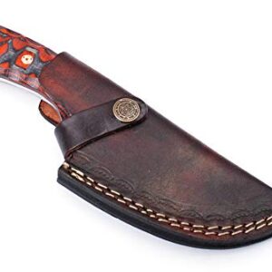 Markhor knives Damascus Custom Handmade Hunting Knife Tactical Knife 8.0 Inches Survival Knife Exotic Handle Made of Red and Black Pakkawood with Premium Leather Sheath MK- 5002 (Red)