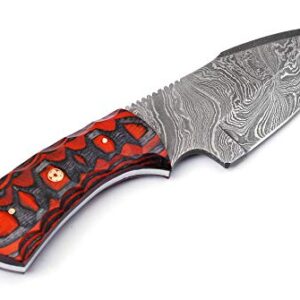 Markhor knives Damascus Custom Handmade Hunting Knife Tactical Knife 8.0 Inches Survival Knife Exotic Handle Made of Red and Black Pakkawood with Premium Leather Sheath MK- 5002 (Red)