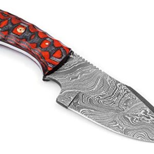 Markhor knives Damascus Custom Handmade Hunting Knife Tactical Knife 8.0 Inches Survival Knife Exotic Handle Made of Red and Black Pakkawood with Premium Leather Sheath MK- 5002 (Red)