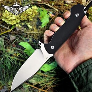 KOMWERO 10.2" Fixed Blade Hunting Camping Outdoor Knife, Sharp D2 Steel Blade Full Tang Survival Knife with Kydex Sheath Horizontal & Vertical Black G10 Handle, Cool Gifts for Men (Silver)