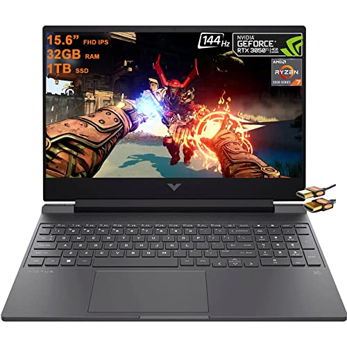 HP Victus 15 Gaming Laptop 15.6” FHD IPS 144Hz AMD Ryzen 5000 Series Octa-Core Ryzen 7 5800H (Beat i7-11370H) 32GB RAM 1TB SSD GeForce RTX 3050 Ti 4GB Graphic Backlit B&O Win11 Black + HDMI Cable