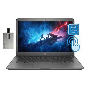 2022 hp chromebook 14″ hd touchscreen laptop computer, intel celeron n3350 dual-core processor, 4gb ram, 32gb emmc, hd webcam, intel hd graphics 500, usb-c, chrome os, gray, 32gb snowbell usb card