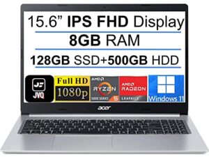 newest acer aspire 5 slim 15.6″ fhd ips laptop, amd 6-core ryzen 5 5500u(up to 4ghz,beat i7-1165g7), 8gb ddr4 ram, 128gb ssd+500gb hdd, wifi 6, webcam, backlit keyboard, usb-c, hdmi, windows 11+jvq mp