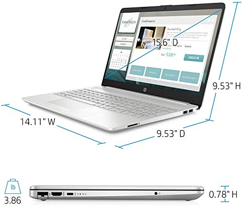 2021 HP 15.6" HD Laptop Computer PC, Intel Core i3-10110U (Beats i5-7200U), 8GB RAM, 256GB SSD, USB-C, WiFi, RJ45, HDMI, HD Webcam, Bluetooth, Windows 10 S, Silver, Fairywren Card