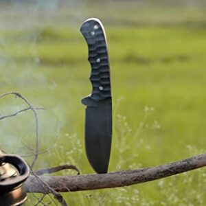 DNT BLADES Hunting knife with Sheath Acid Wash Camping fixed-Blade Knives Carbon Steel Survival Bushcraft knife with Micarta Handle