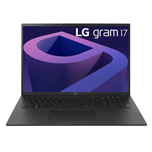 lg gram (2022) 17z90q ultra lightweight laptop, 17″ (2560 x 1600) ips display, intel evo 12th gen i7 1260p processor, 16gb lpddr5, 1tb nvme ssd, fhd webcam, wifi 6e, thunderbolt 4, windows 11, black