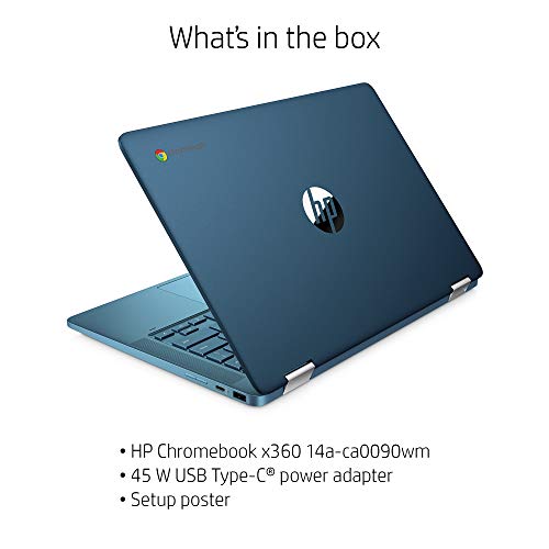 HP Laptop X360 14a Chromebook 14" HD Touchscreen, Entertaining from Any Angle Intel Celeron, 4GB LPDDR4 64GB eMMC WiFi Webcam Stereo Speakers Bluetooth 4.2 Chrome Blue Metallic Color (Renewed)