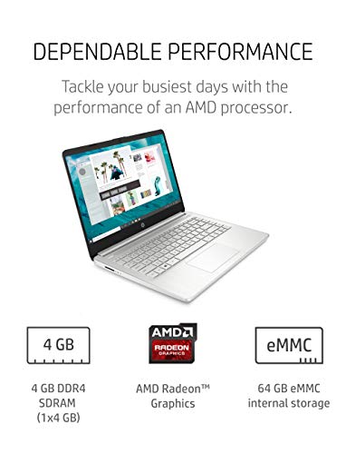 HP 14 Laptop, AMD 3020e, 4 GB RAM, 64 GB eMMC Storage, 14-inch HD Display, Windows 10 Home in S Mode, Long Battery Life, Microsoft 365, (14-fq0070nr, 2020)