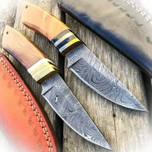 new 2pc 8.5″ damascus survival tactical fixed blade hunting skinner bowie knife set camping outdoor pro tactical elite knife blda-1167