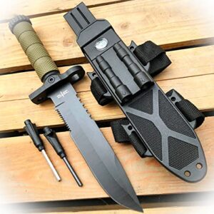 new 12.5″ military tactical hunting fixed blade survival knife w fire starter army camping outdoor pro tactical elite knife blda-0791