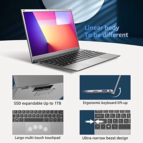 Tulasi 12GB RAM 256GB SSD Intel Celeron N4120 Quad-Core Windows 11 Laptop Computers, 14 inch Full HD 1080P IPS Display Ultra Slim Laptop, 2.4G/5G WiFi, Bluetooth 4.2, Webcam, Long Battery Life