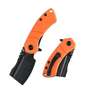 kansept knives korvid m mini pocket knife 2.45”154cm blade,orange g10 handle,cleaver pocket folding knife for everyday carry t2030a7